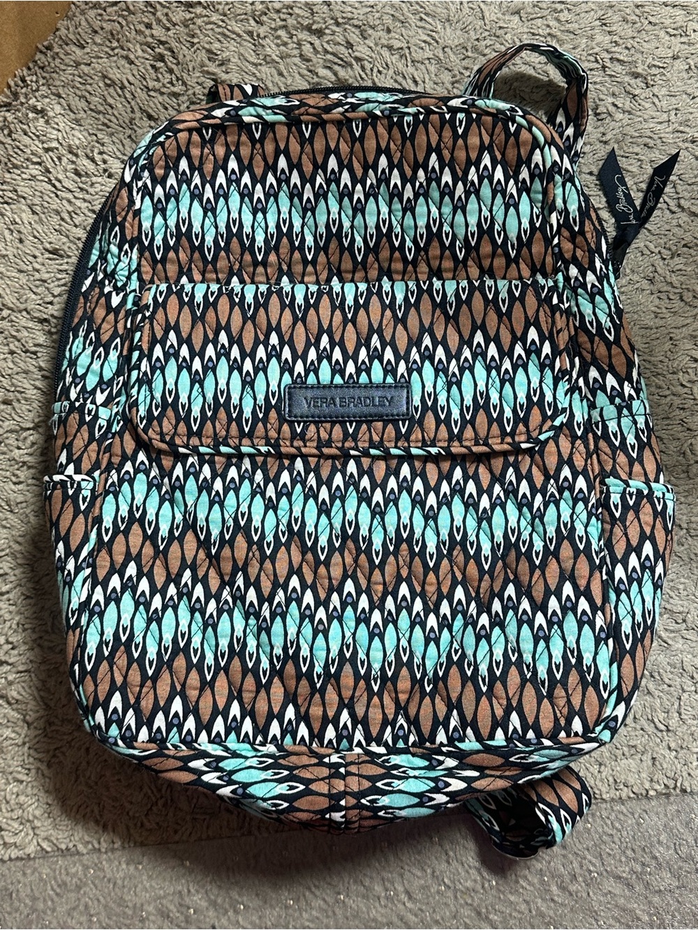 Vera Bradley Aqua and Brown Quilted Pattern Backpack